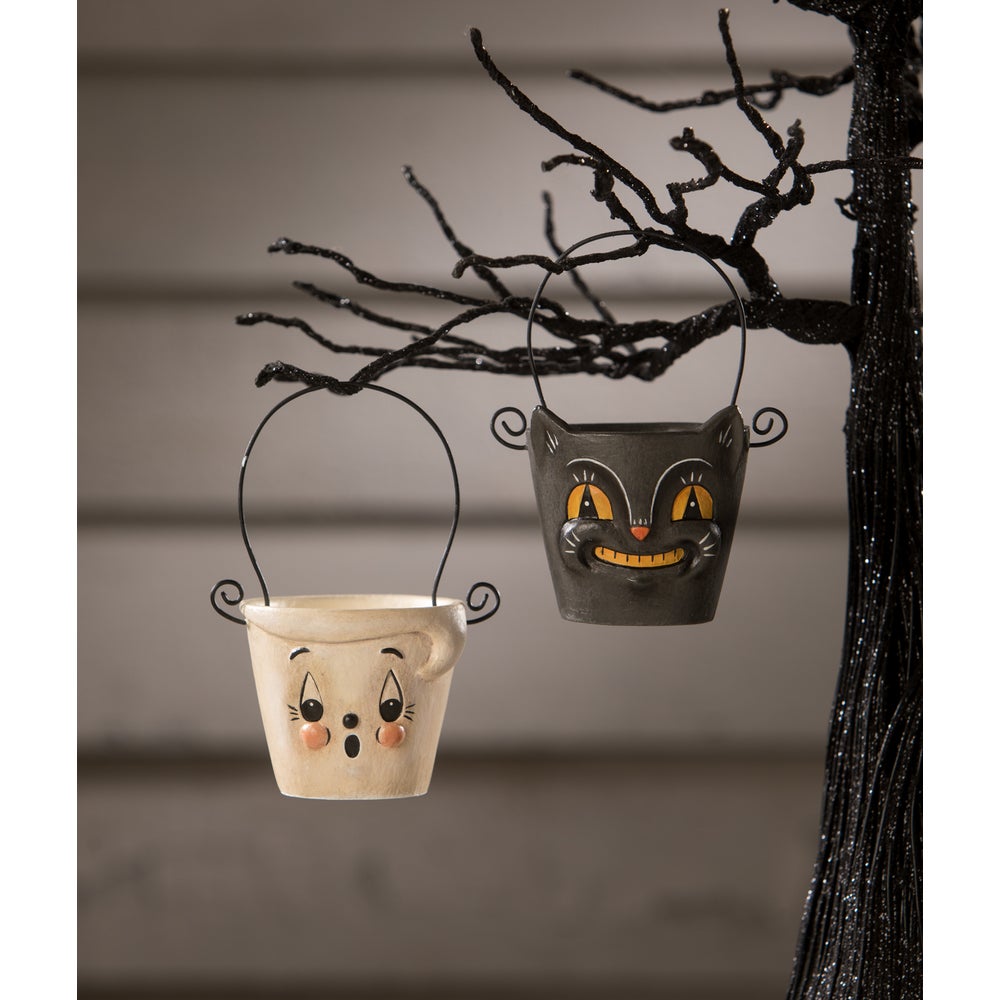 Boo & Cat Teeny Halloweenie Pail Ornaments S2