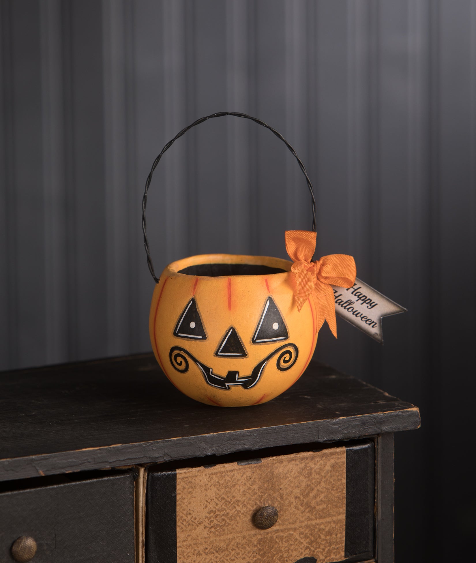 Bethany Lowe Designs Mini Halloween Bucket Ornament Cream Pumpkin 