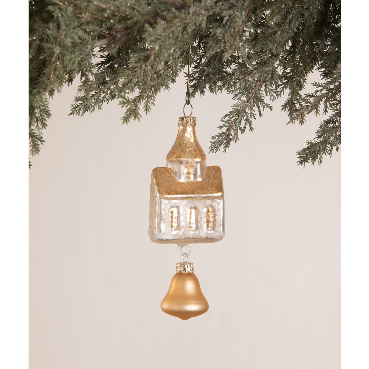 Peaceful Church with Bell Glass Ornament