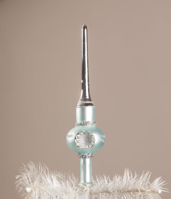 Winter White Mercury Glass Indent Finial Christmas Tree Topper