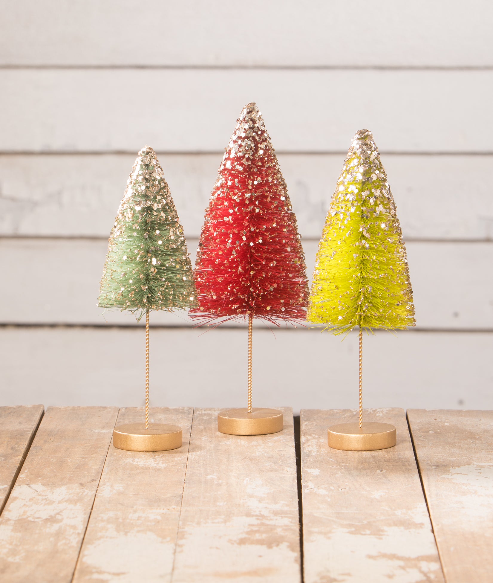 Mini Green Ombre Bottle Brush Trees  Bethany Lowe Christmas 