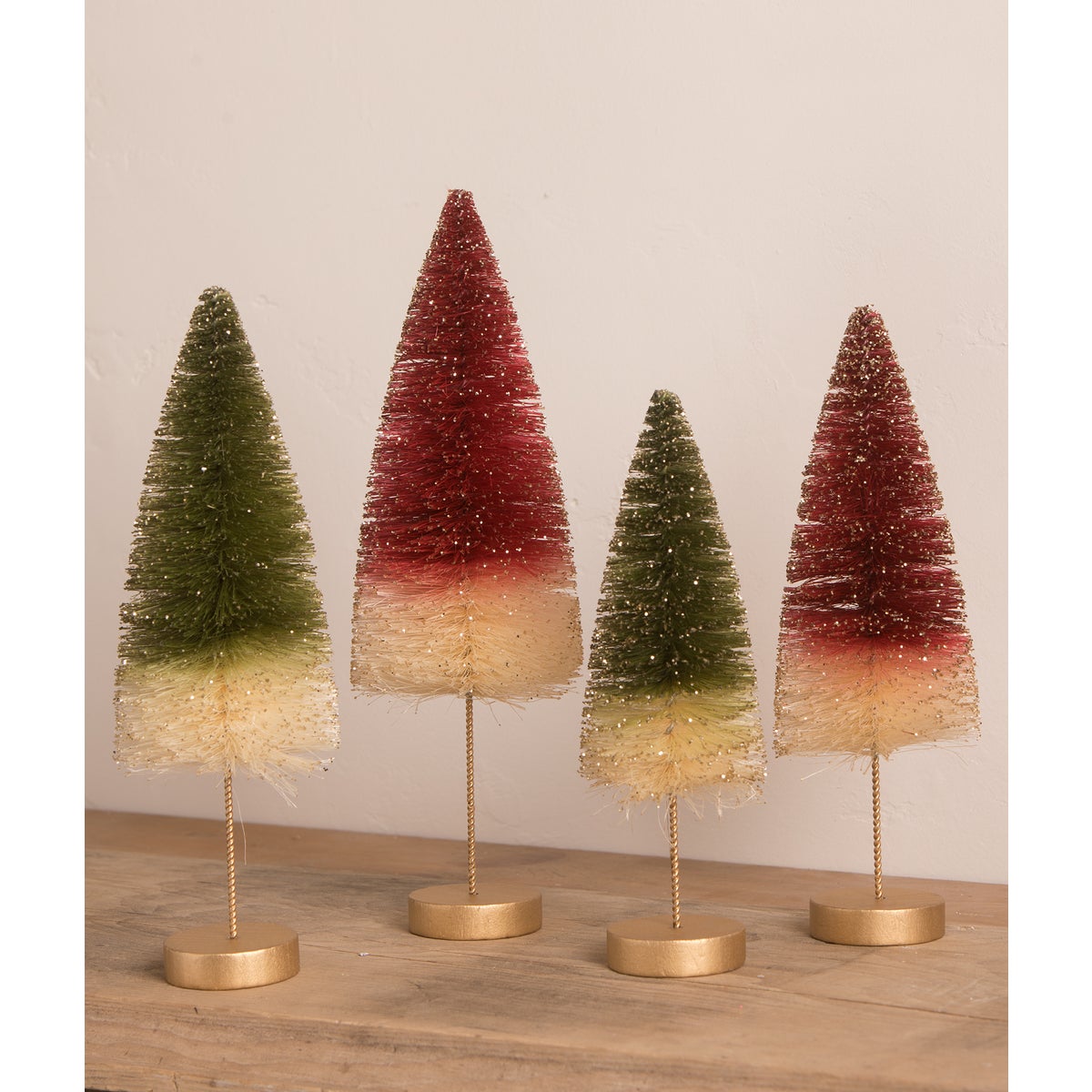 Traditional Bottle Brush Trees with Gold Glitter S4