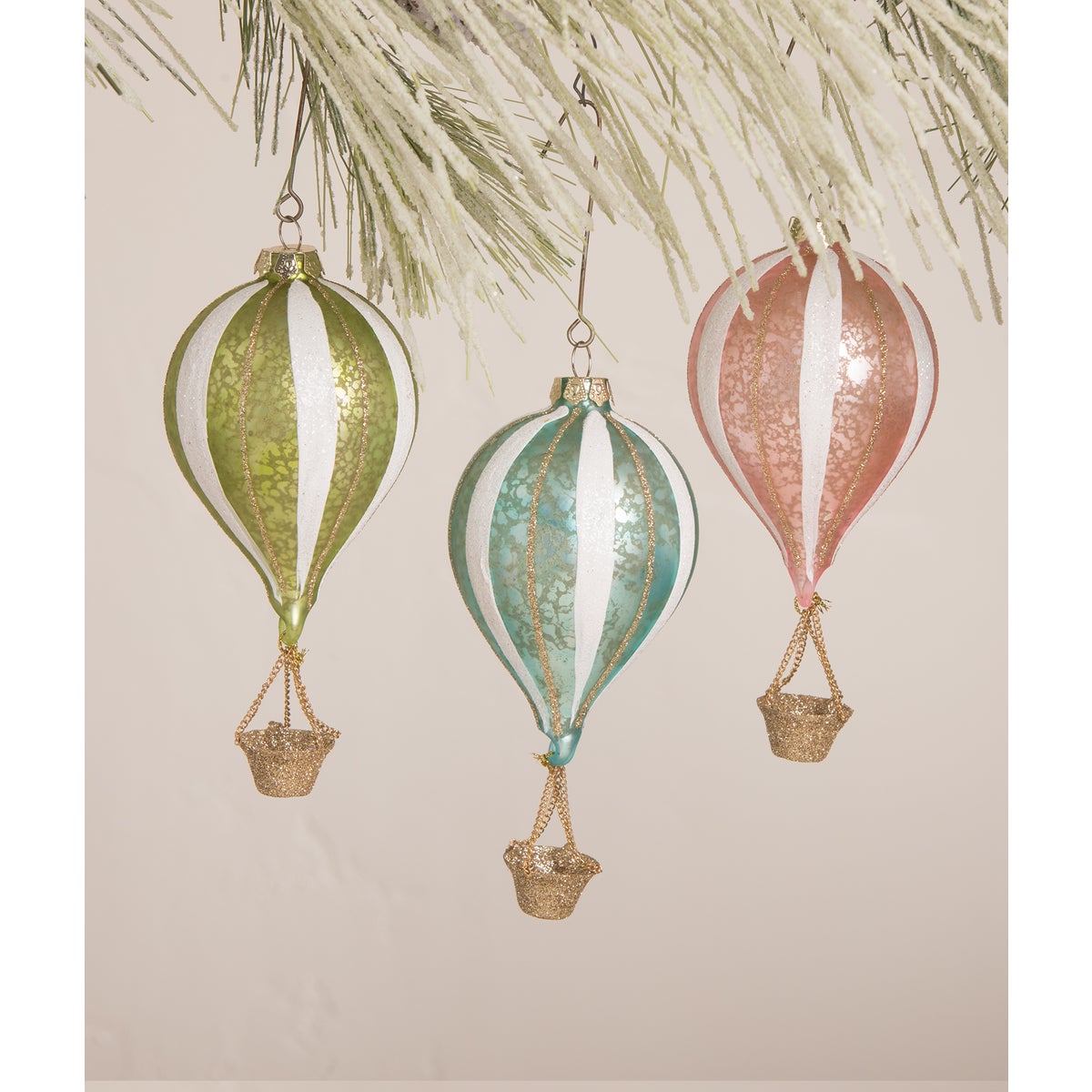 Pink Striped Hot Air Balloon Ornament