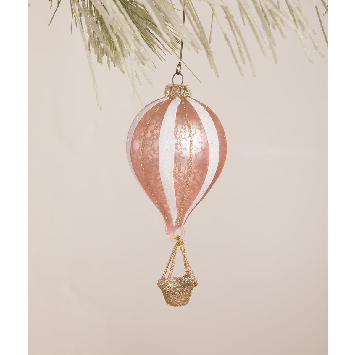 Pink Striped Hot Air Balloon Ornament