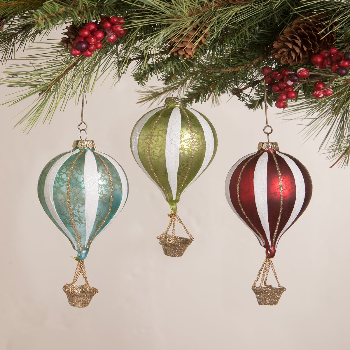 Red Striped Hot Air Balloon Ornament