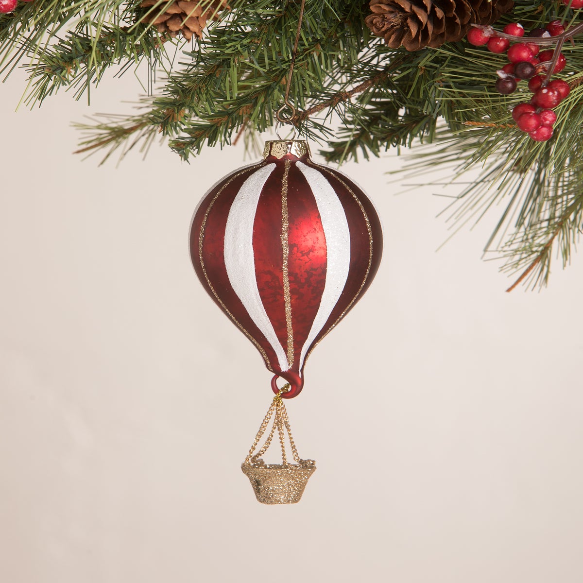 Red Striped Hot Air Balloon Ornament