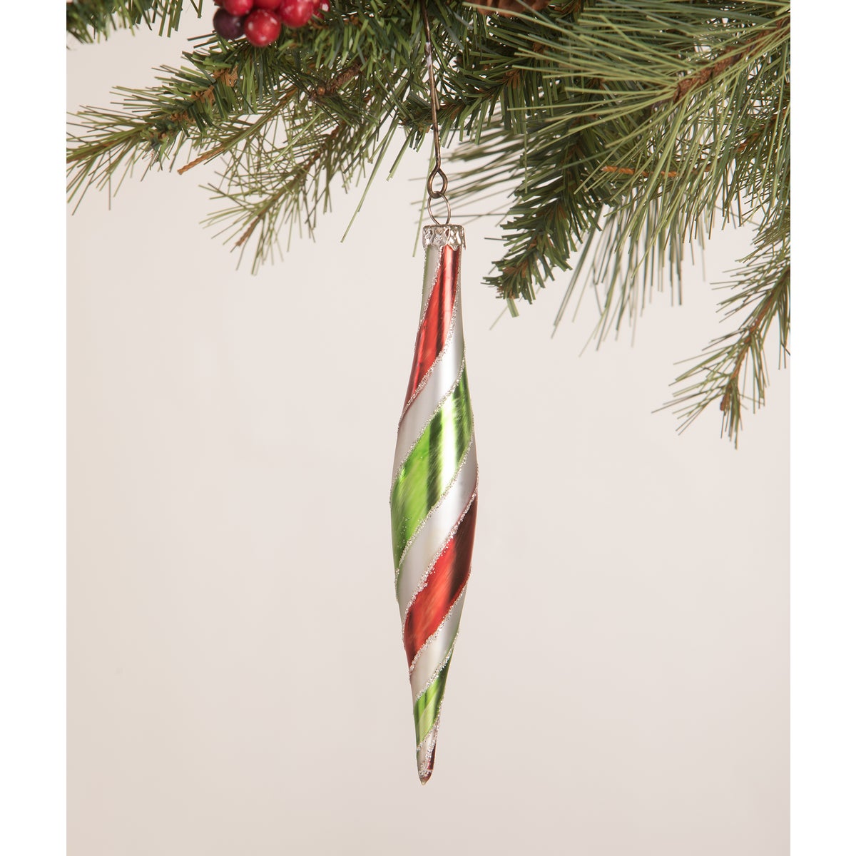 Merry and Bright Striped Finial Ornament