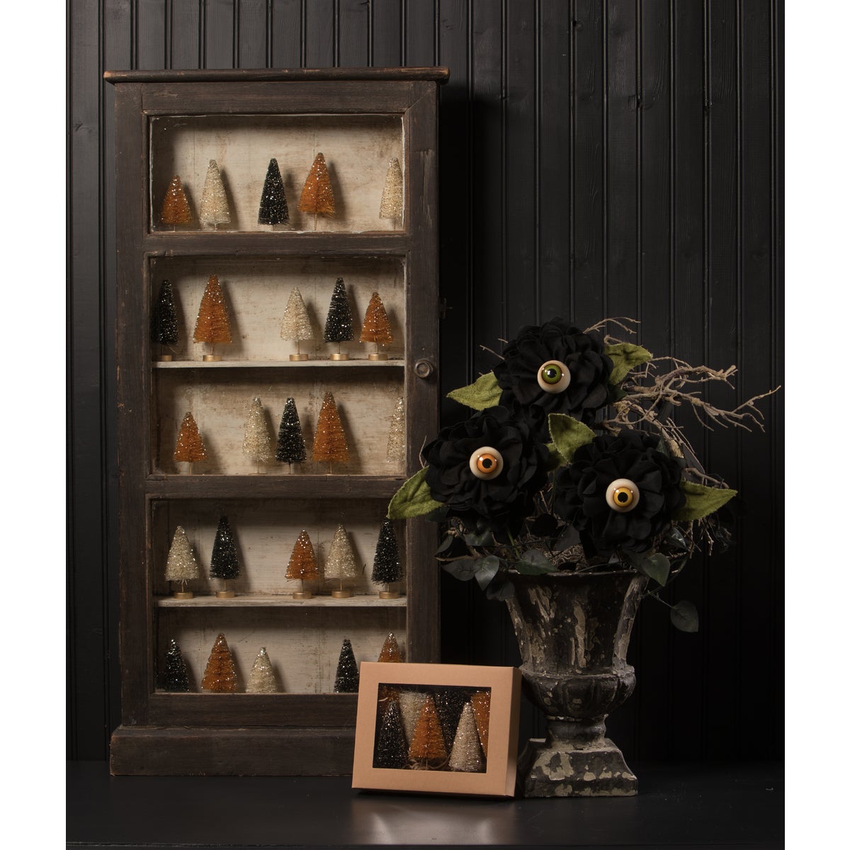 Mini Halloween Bottle Brush Trees with Gold Glitter S7
