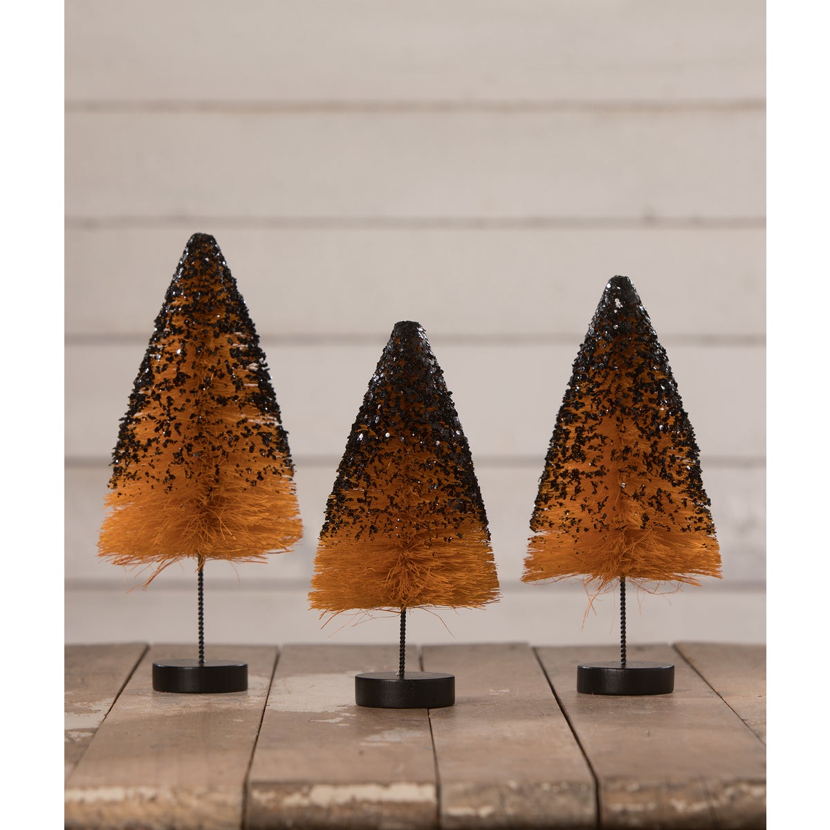 Orange Bottle Brush Trees with Black Glitter S3