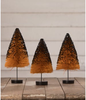 Orange Bottle Brush Trees with Black Glitter S3