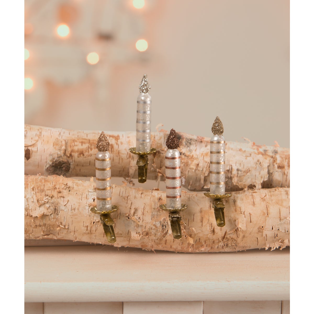 Metallic Striped Candle Ornaments S4