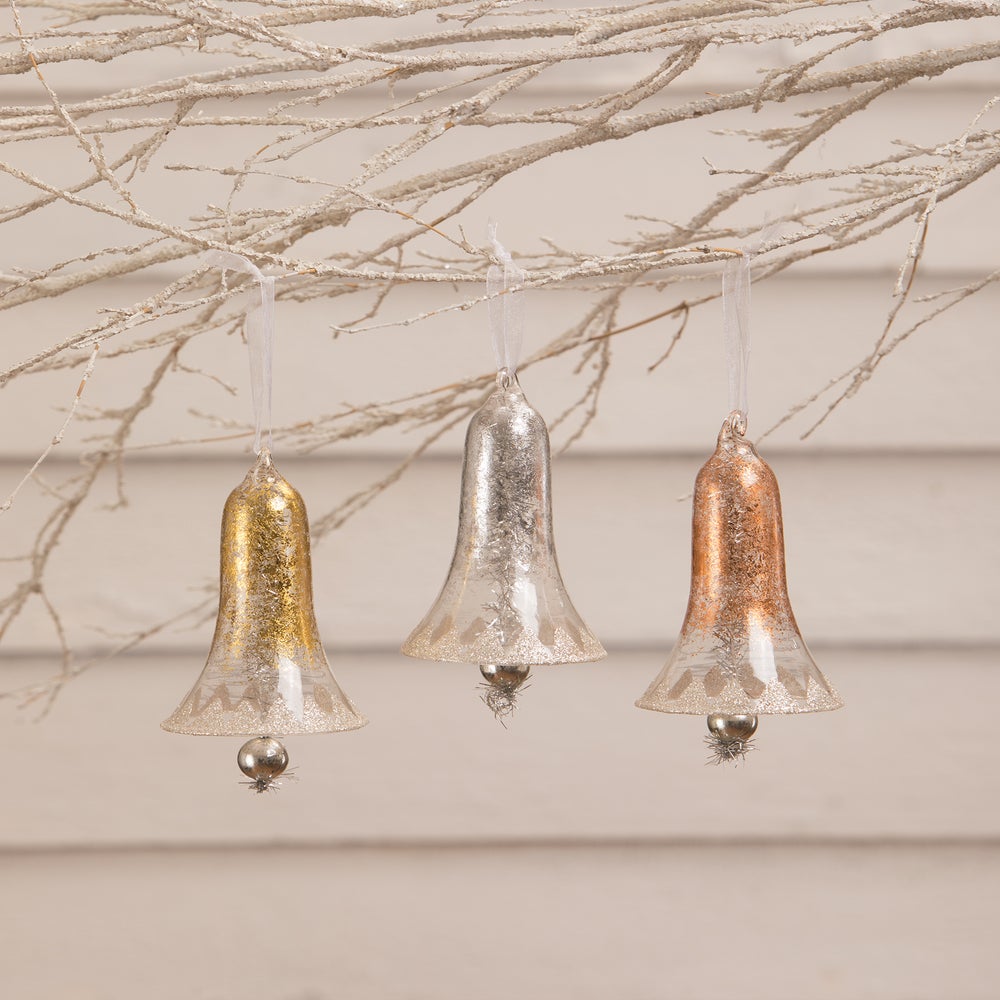 Glitter Metal Antique Bell Ornament - Silver - Piper Classics