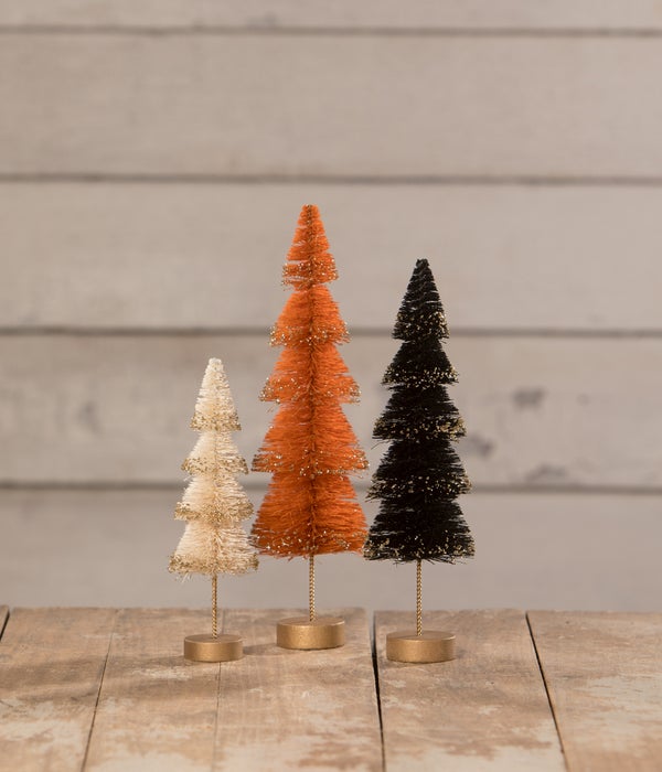 Bethany Lowe Mini Halloween Bottle Brush Trees with Gold Glitter (Set/7)