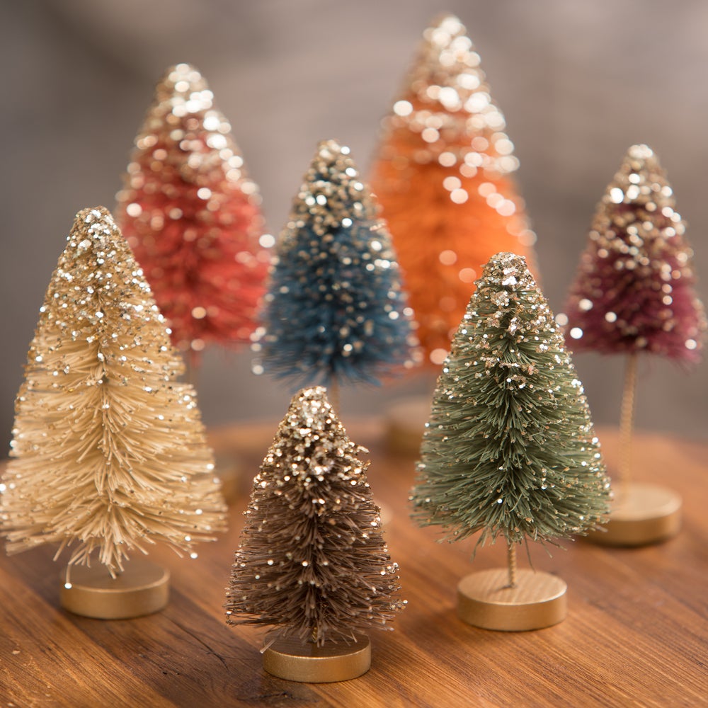 Traditional Bottle Brush Trees with Gold Glitter Set by Bethany Lowe