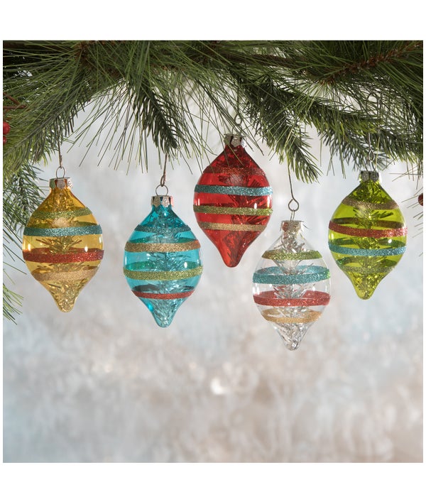 Merry & Bright Stripe Glass Ornament 5A