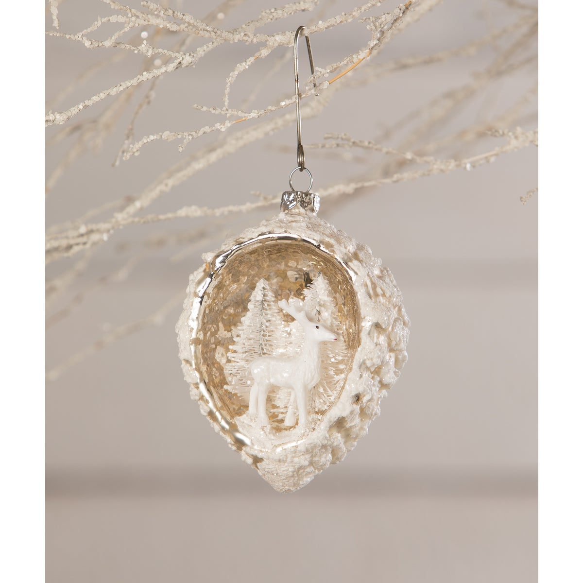 White Deer Pinecone Indent Ornament