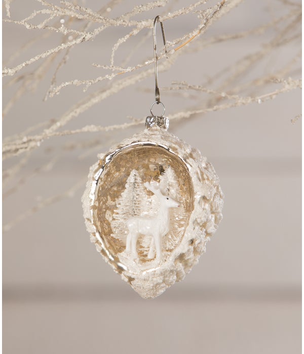 White Deer Pinecone Indent Ornament