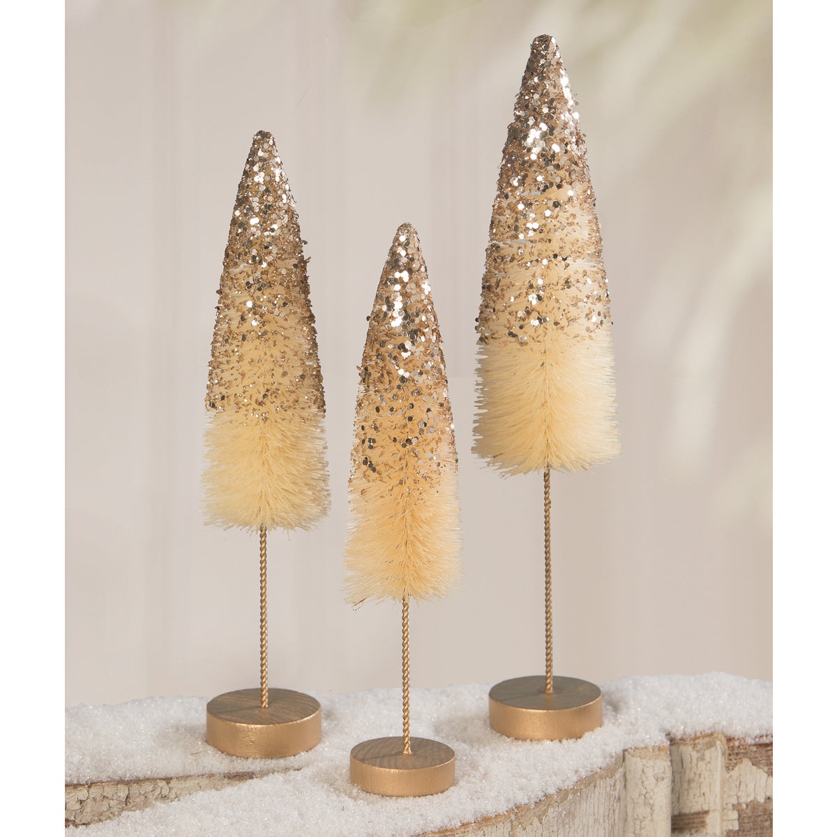 Peaceful Gold Glitter Bottle Brush Trees S3