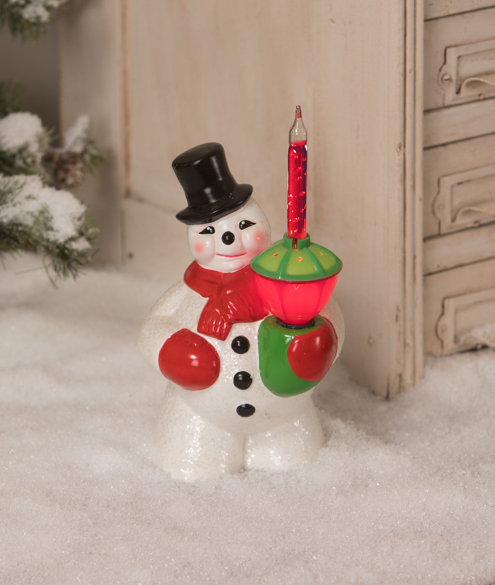 Set/2 Bethany Lowe Retro Style Chenille Snowman Christmas Tree Ornaments Decor
