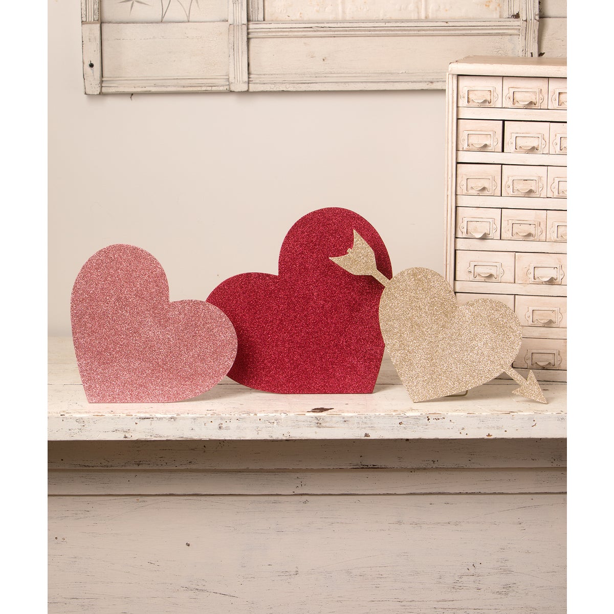 Valentine Glittered Standing Hearts S3