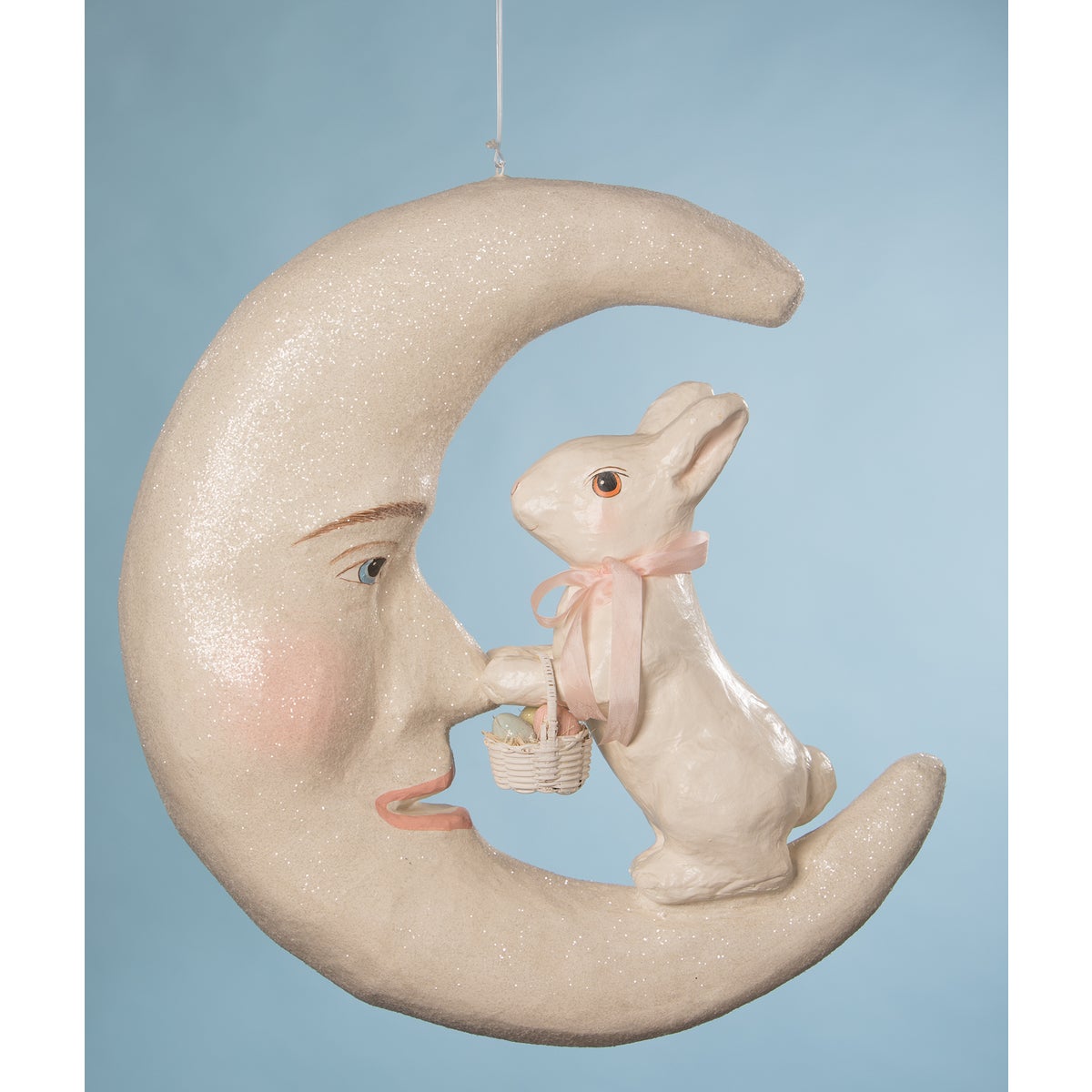 Bunny Kisses on Moon Large Paper Mache