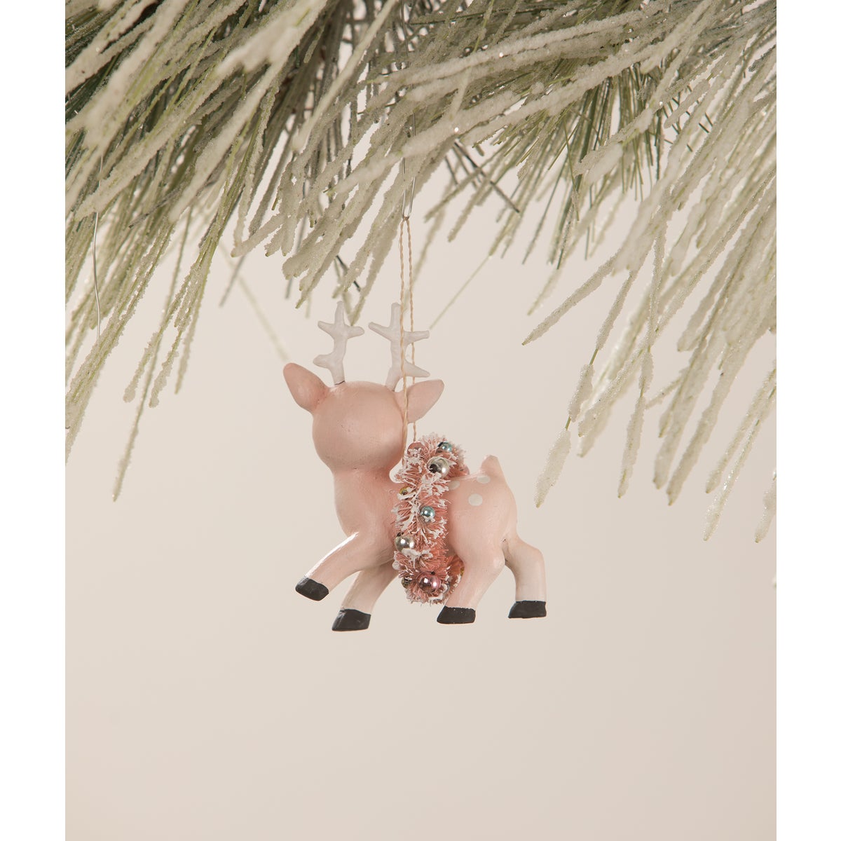 Pink Reindeer with Wreath Ornament