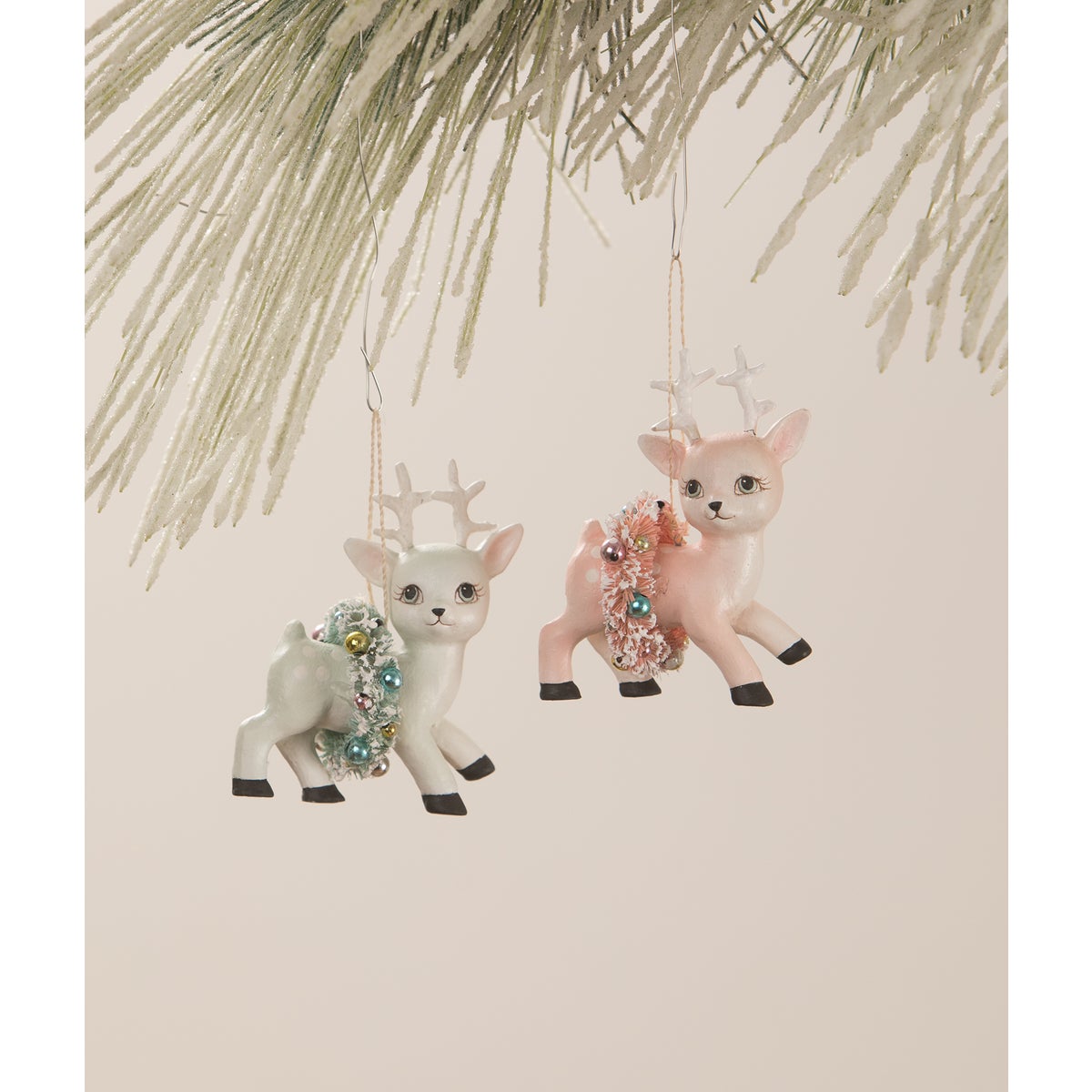 Pink Reindeer with Wreath Ornament