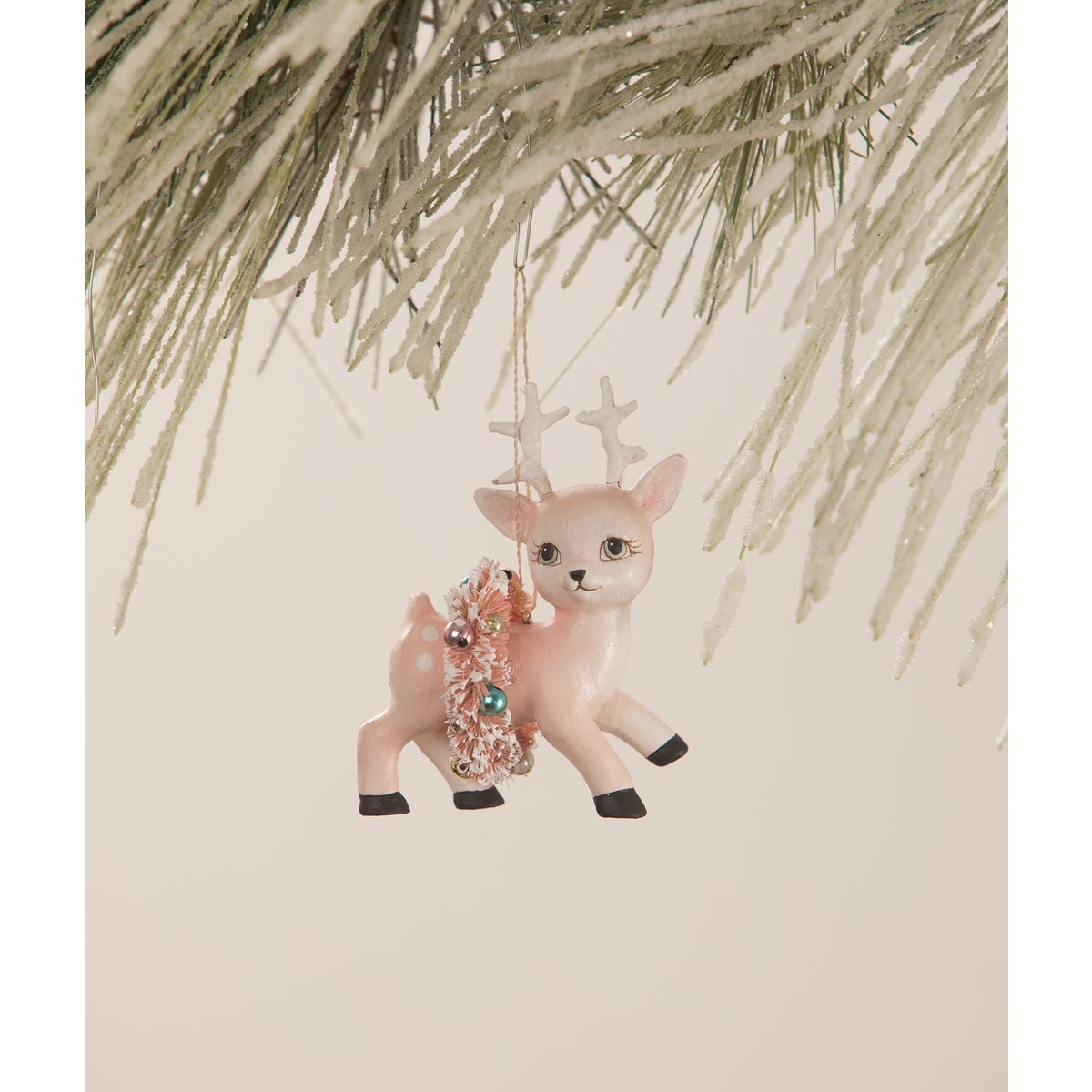 Pink Reindeer with Wreath Ornament