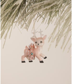 Pink Reindeer with Wreath Ornament