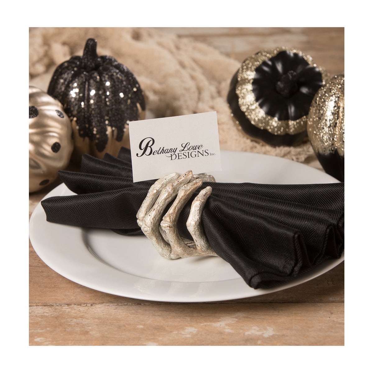 Gilded Skeleton Hand Card HolderNapkin RingWine Adornment