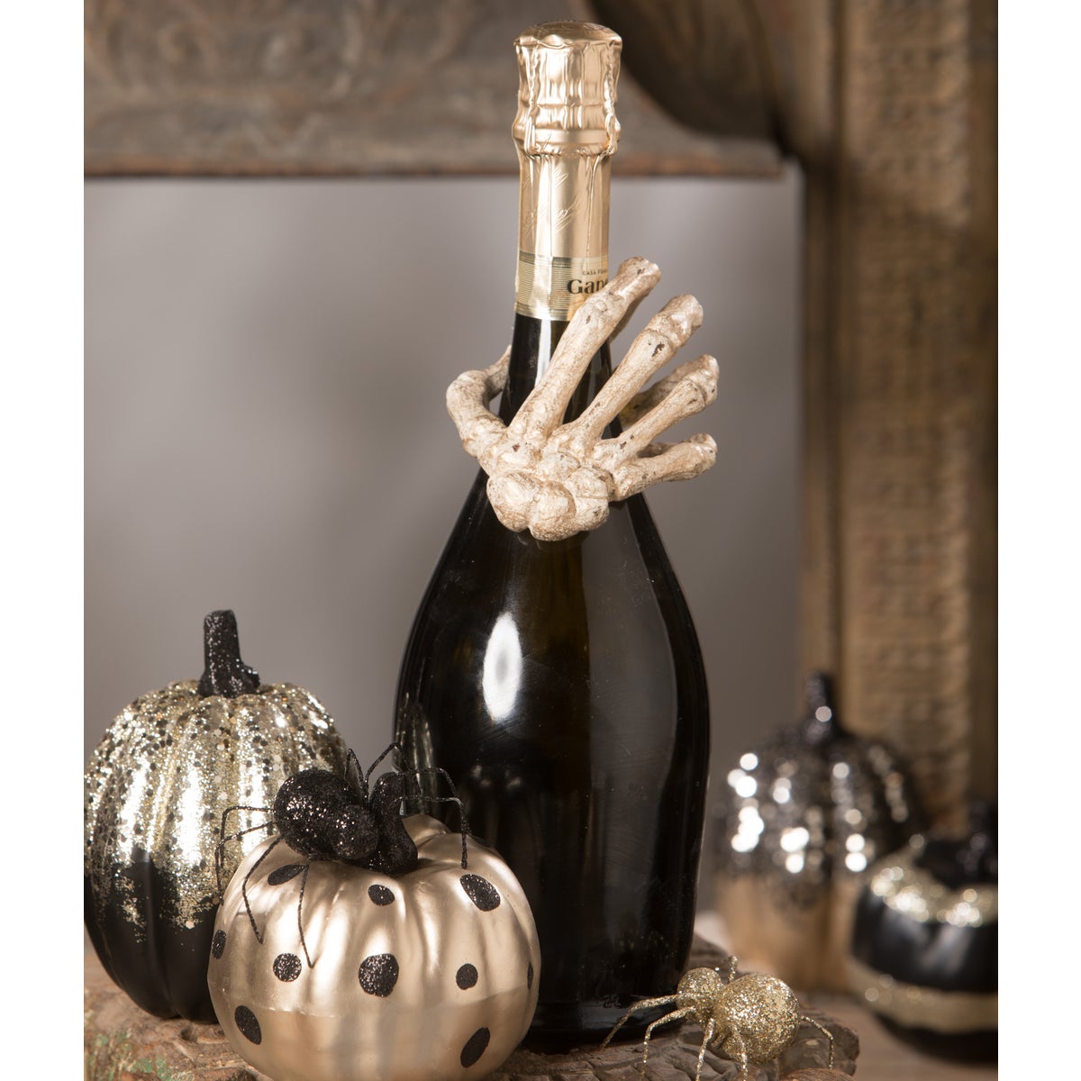 Gilded Skeleton Hand Card HolderNapkin RingWine Adornment