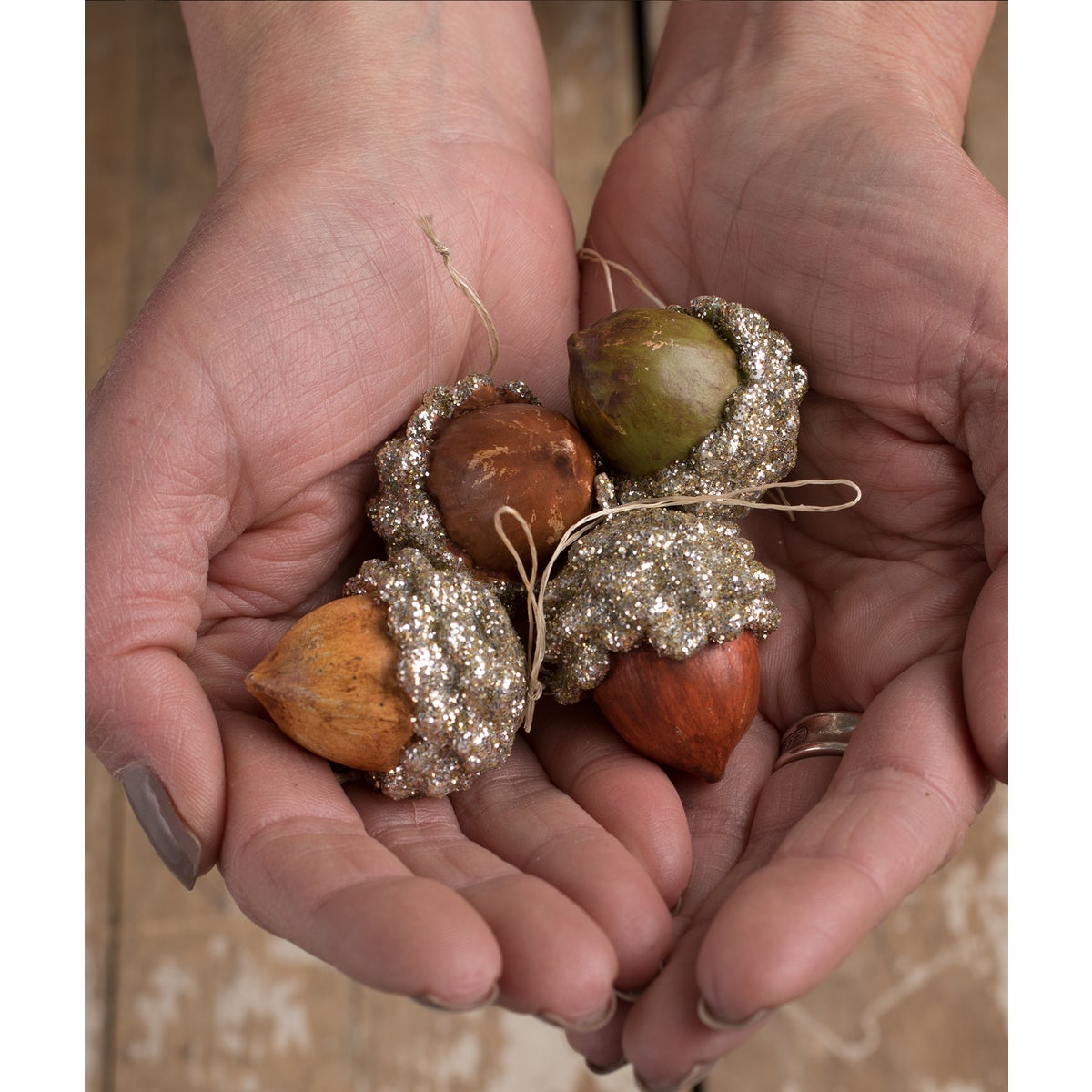 Fall Glittered Acorn Mini Ornaments S4