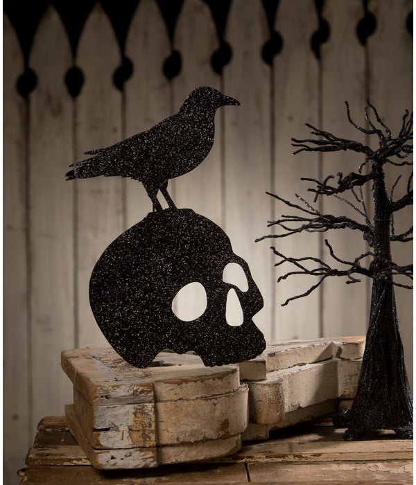 Halloween Crow on Skull Silhouette