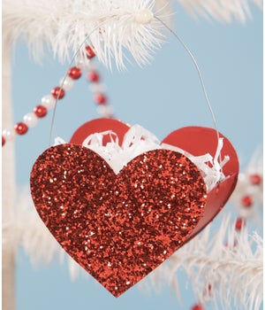 Tin Glitter Heart Bucket Mini Ornament