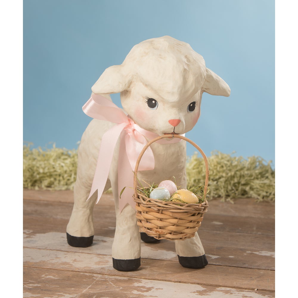 Spring Lamb With Basket Medium Paper Mache