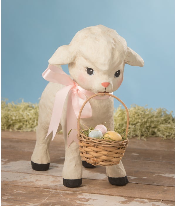 Spring Lamb With Basket Medium Paper Mache