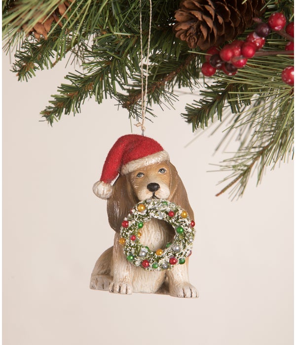 Puppy with Wreath Ornament