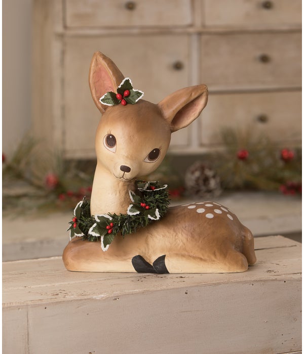 Sweet Fawn With Wreath Paper Mache