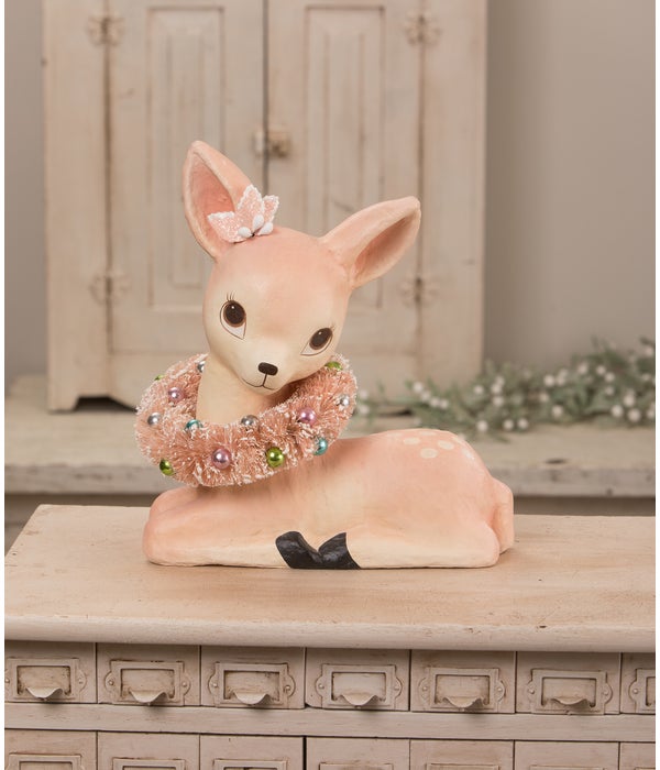 Sweet Pastel Pink Fawn with Wreath Paper Mache