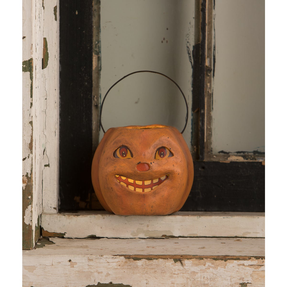 Vintage Grinning Mini Pumpkin Bucket