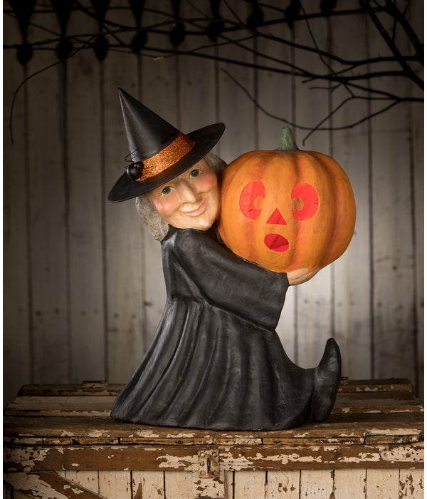 Witch With Pumpkin Large Paper Mache