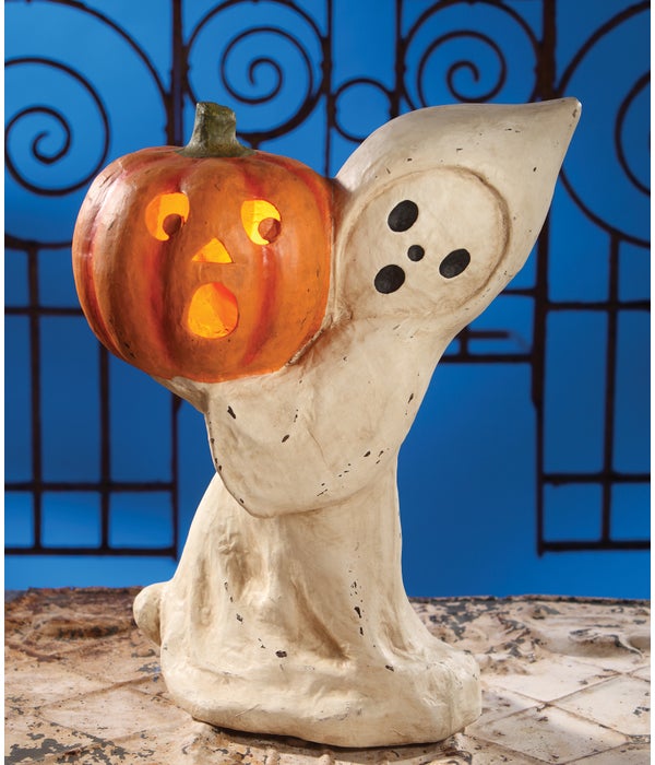 Ghost With Pumpkin Large Paper Mache