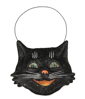 Vintage Happy Cat Bucket Paper Mache