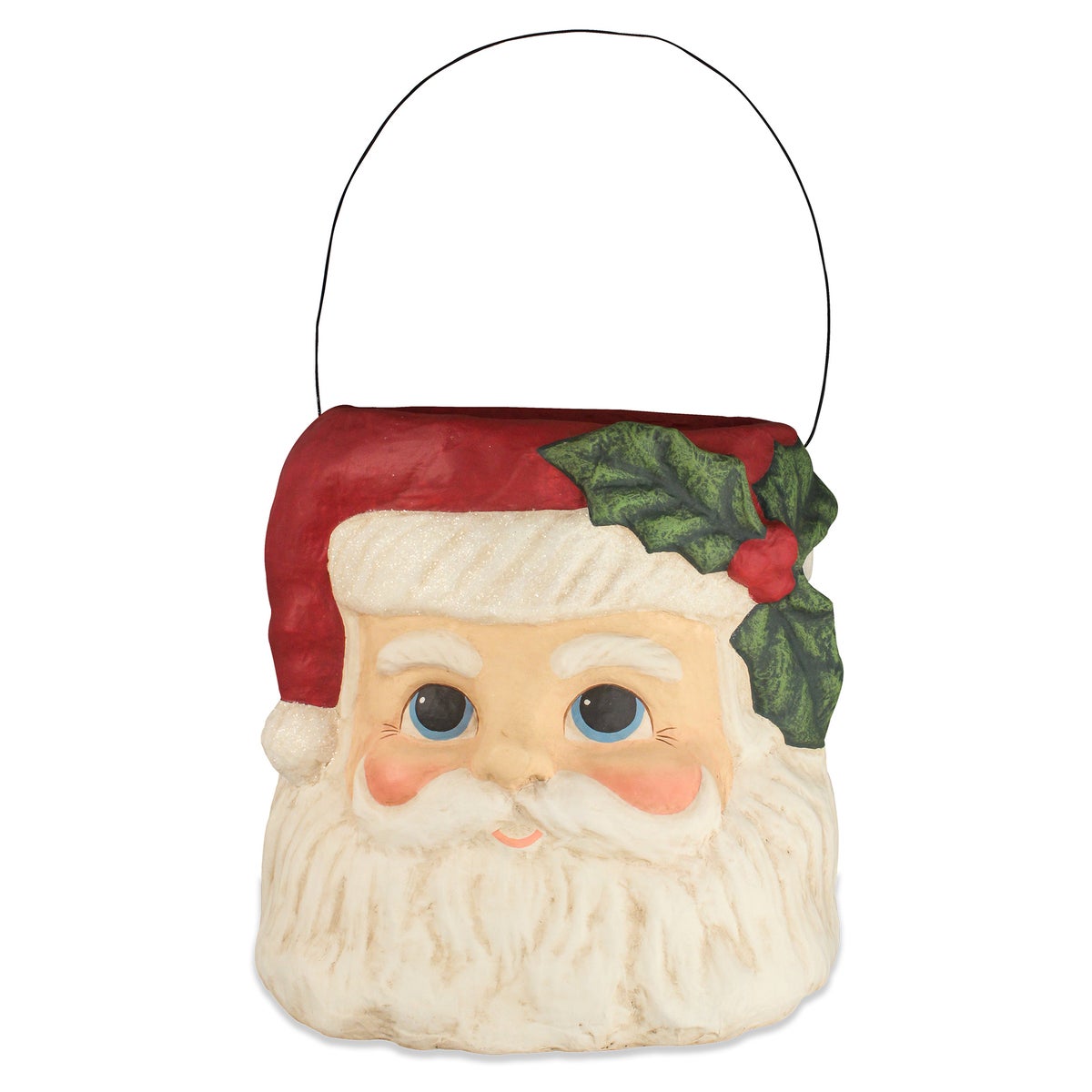 Holly Jolly Santa Paper Mache Bucket Large