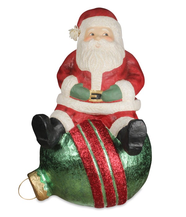 Jolly Santa on Bauble Large Paper Mache