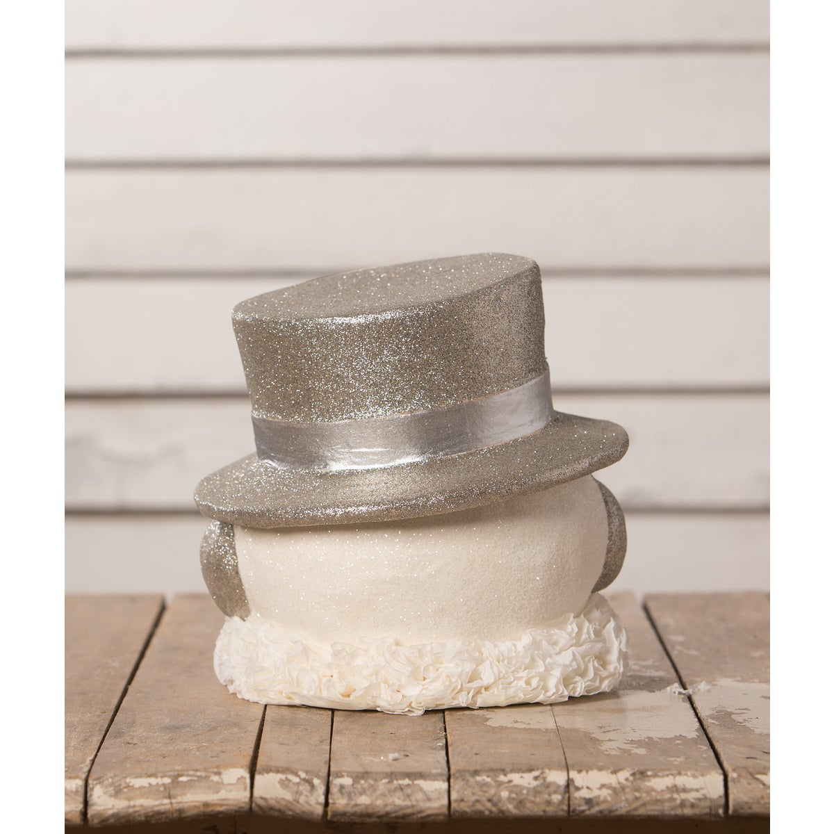Happy Platinum Snowman Paper Mache Bucket LG