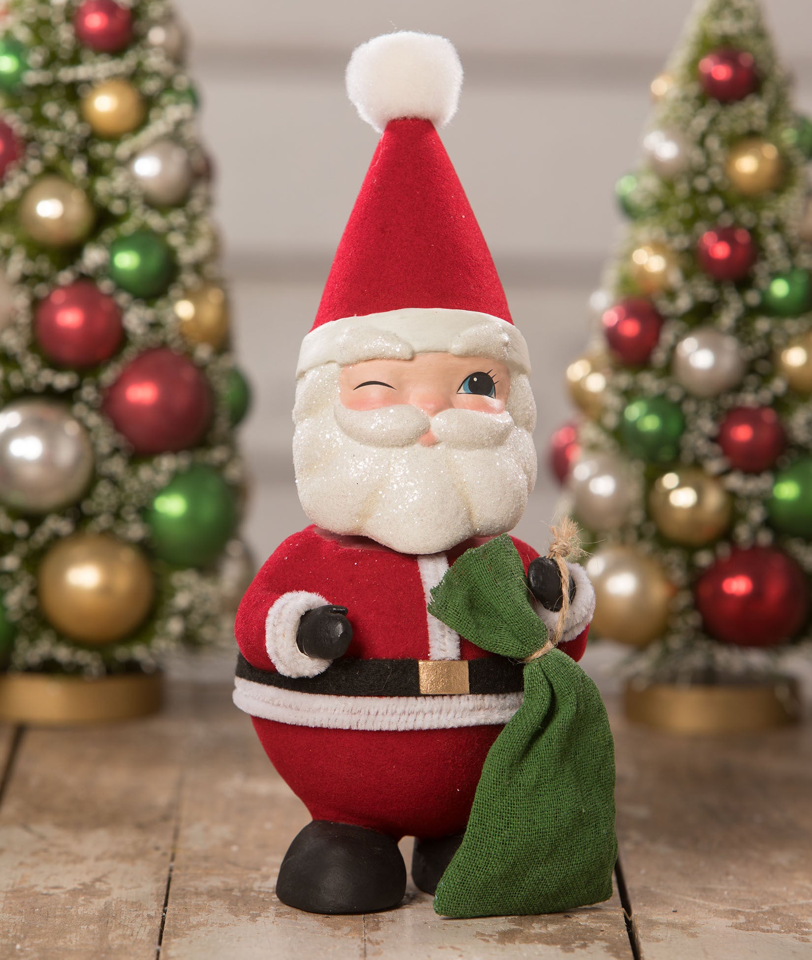 Santa Claus in White Boot w Tree Christmas Bethany Lowe LO5680 XMAS Fur Coat 