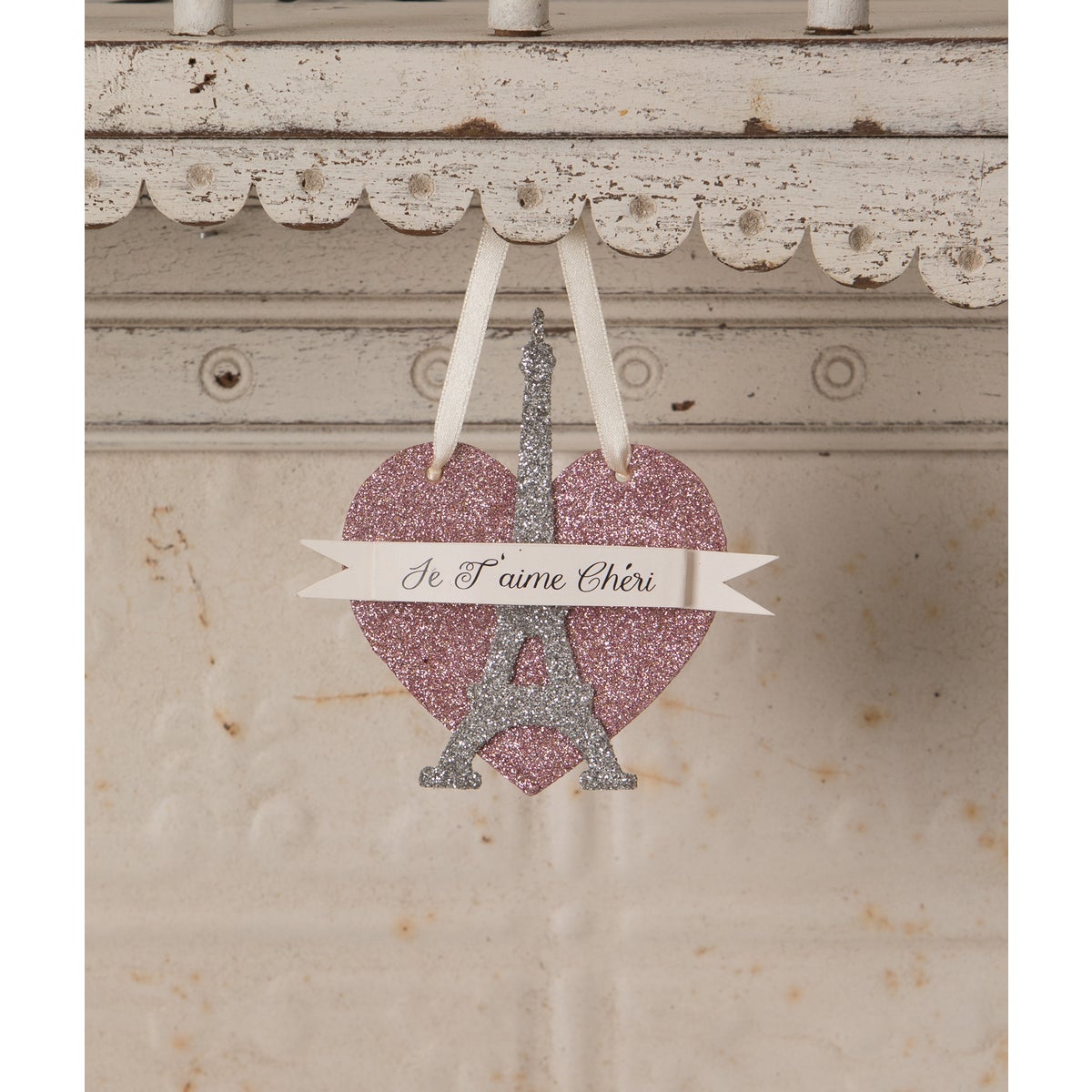 Eiffel Tower Pink Heart Ornament