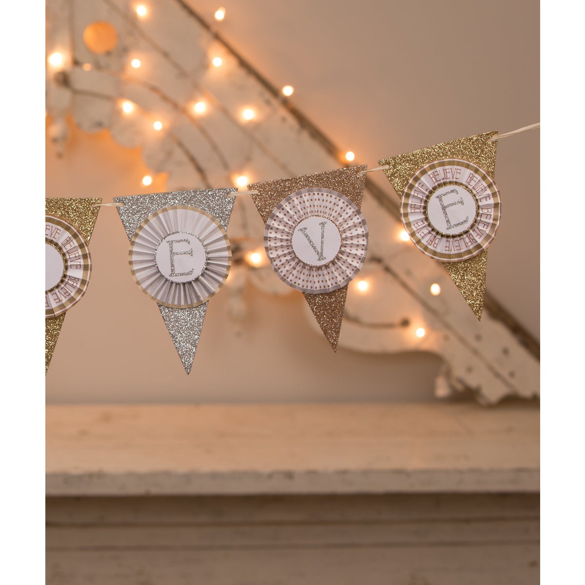 Believe Metallic Glittered Garland