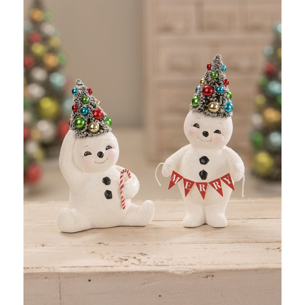 Retro Merry Snowman With Tree